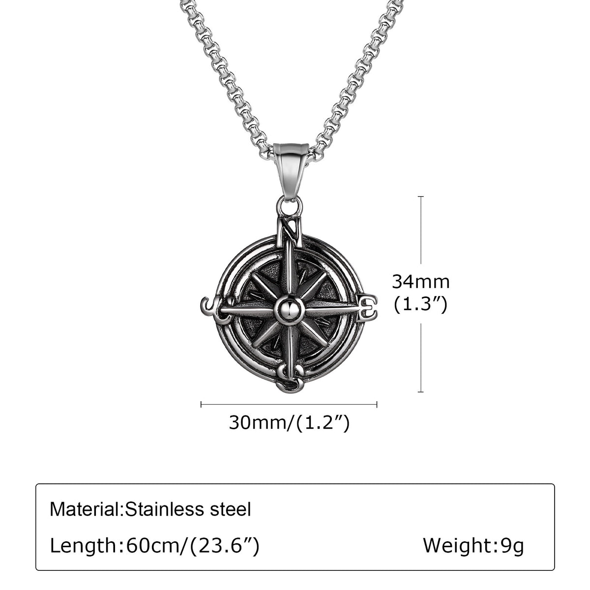Compass Vintage Stainless Steel Necklace for Men