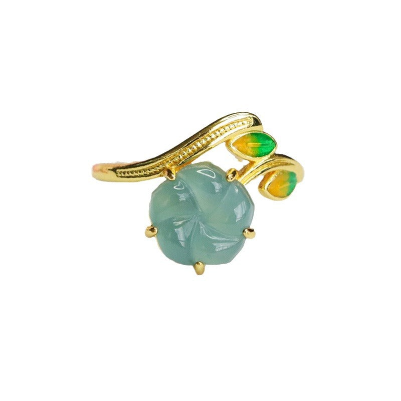 Blue Water Jadeite Four-Leaf Clover 9 mm Ring