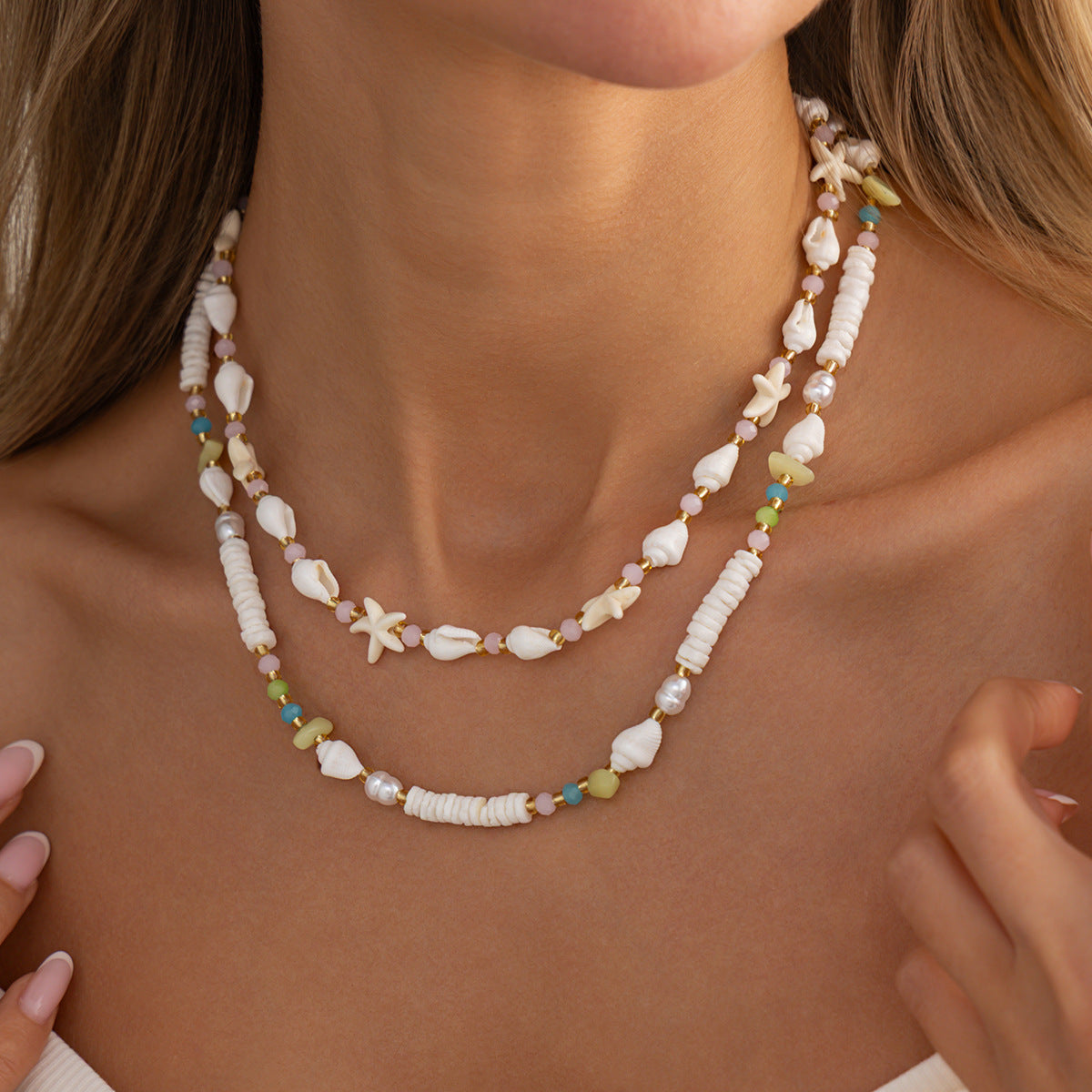 Shell & Pearl Starfish Collarbone Necklace