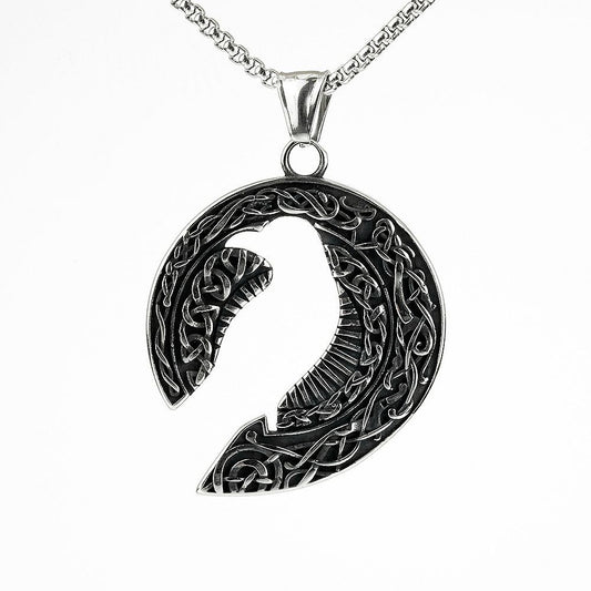 Nordic Retro Men's Stainless Steel Viking Crow Pendant Necklace