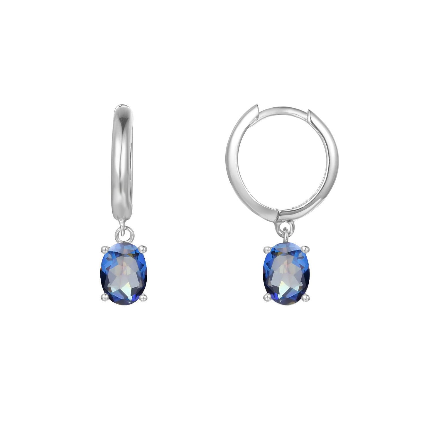 Solitaire Oval Natural Gemstone Pendant Silver Hoop Earrings