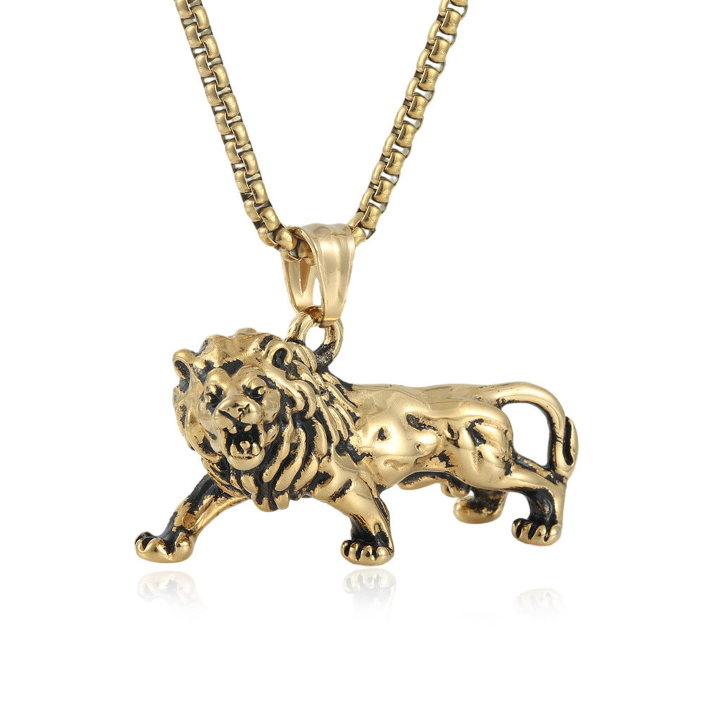 European and American Stainless Steel Lion Pendant Necklace