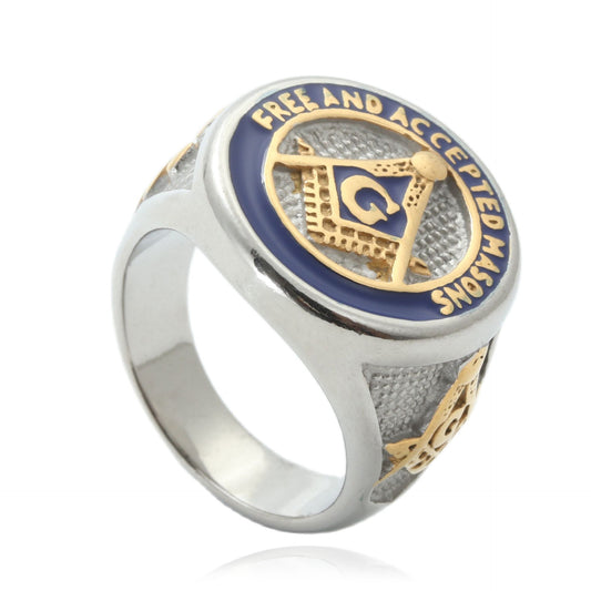 Retro Punk Titanium Steel Masonic Ring for Men - Trendy Gold Stainless Steel G Ring