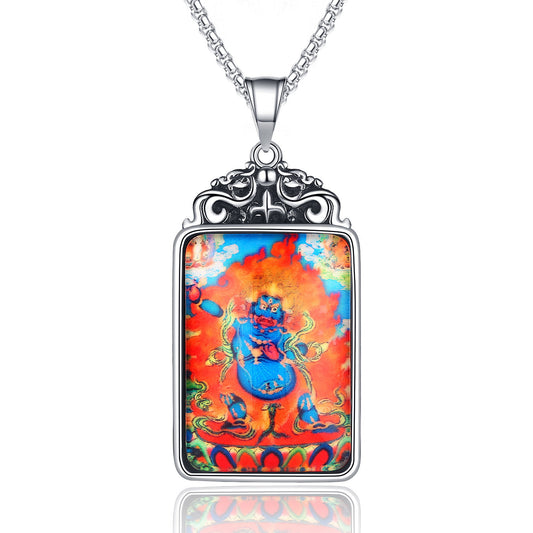 Steel Necklace - Vintage Ethnic Thangka Double-Sided Pendant For Everyday Boho Wear