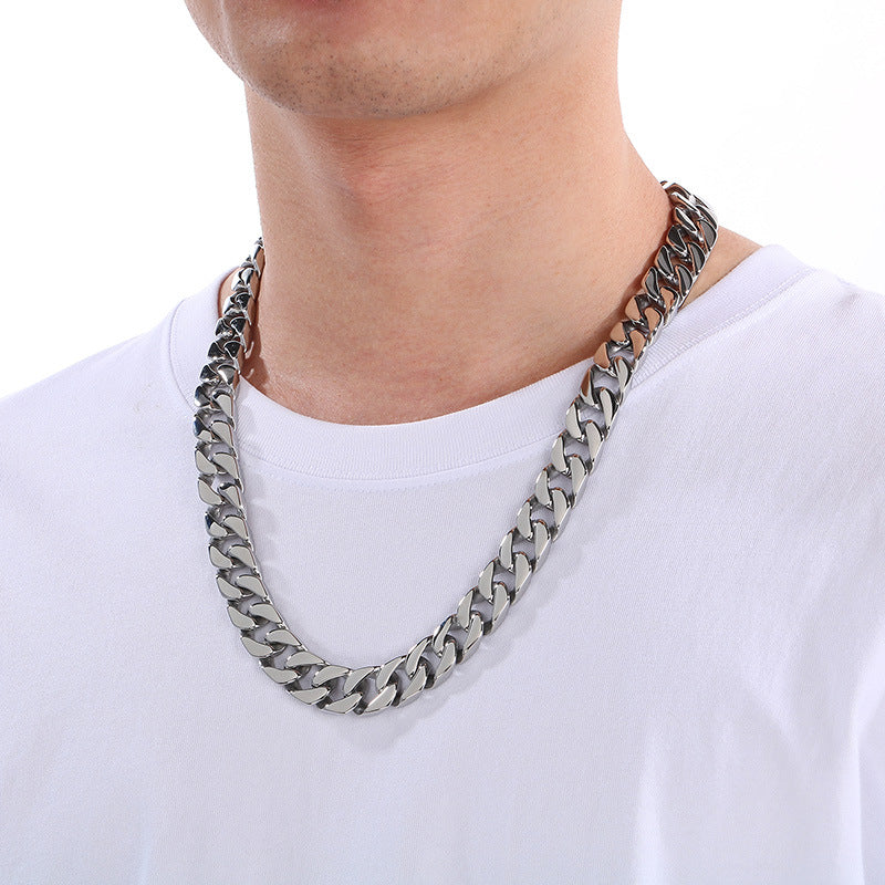 Planderful 15mm Titanium Cuban Chain Necklace For Men
