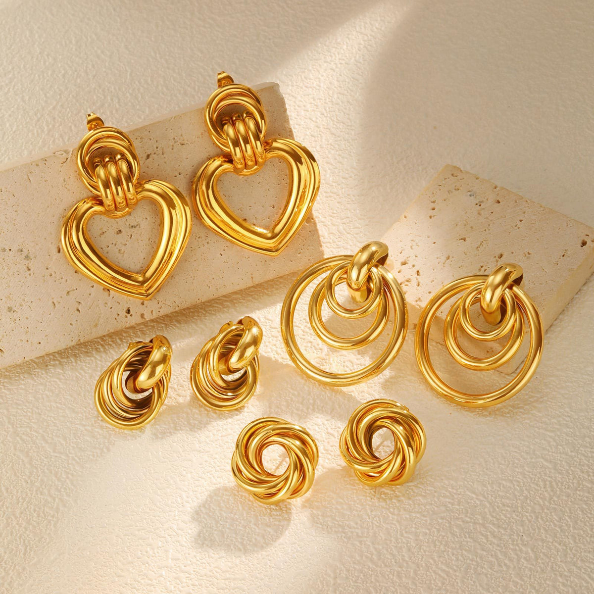 Layered Geometric Circle Drop Earrings — Four Styles