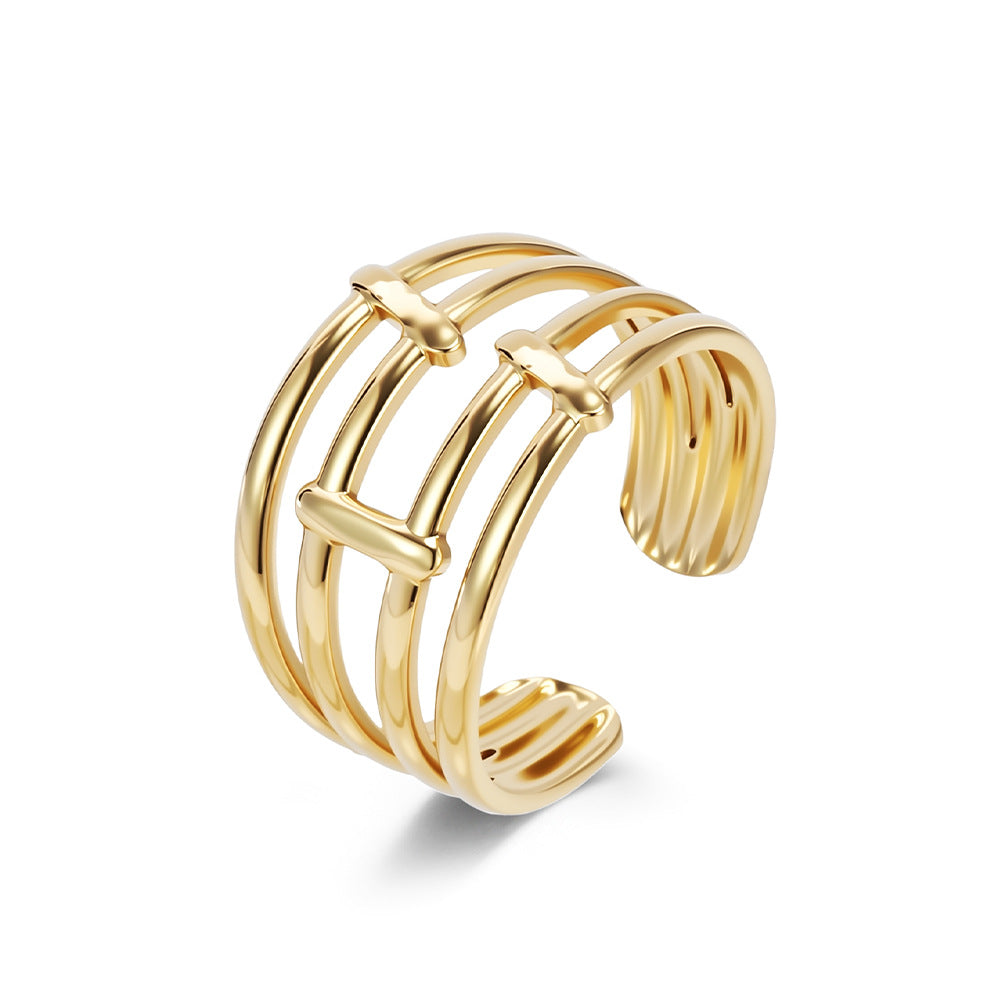 Planderful Geometric Stainless Steel Open Ring For Women Gold Plated Adjustable Fashion Jewelry