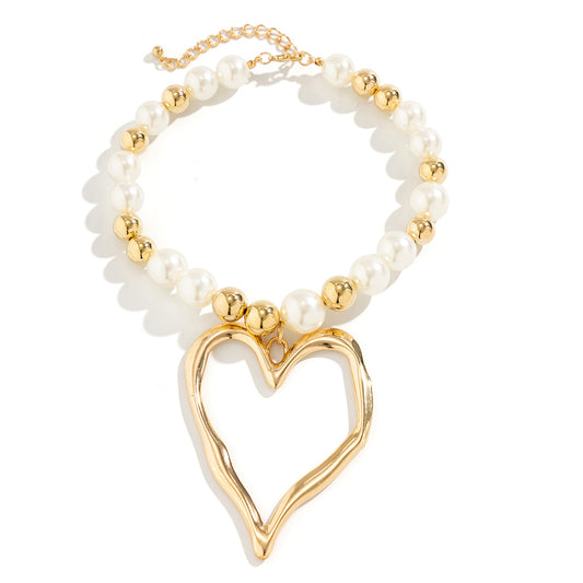 Exquisite Lava Love Pendant Necklace with Imitation Pearls