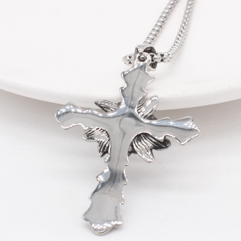 Titanium Steel Rose Cross Pendant Necklace Unisex For Men And Women Protection Statement Planderful Everyday Genie