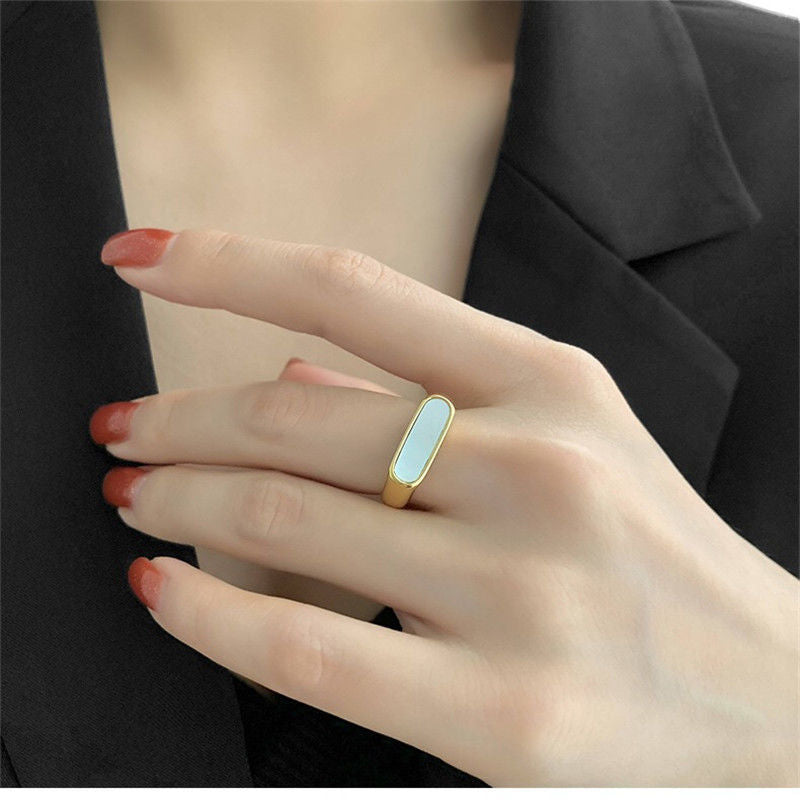 Geometric Shell Ring Titanium Steel Durable For Women Unisex Trend Planderful Everyday Genie Jewelry