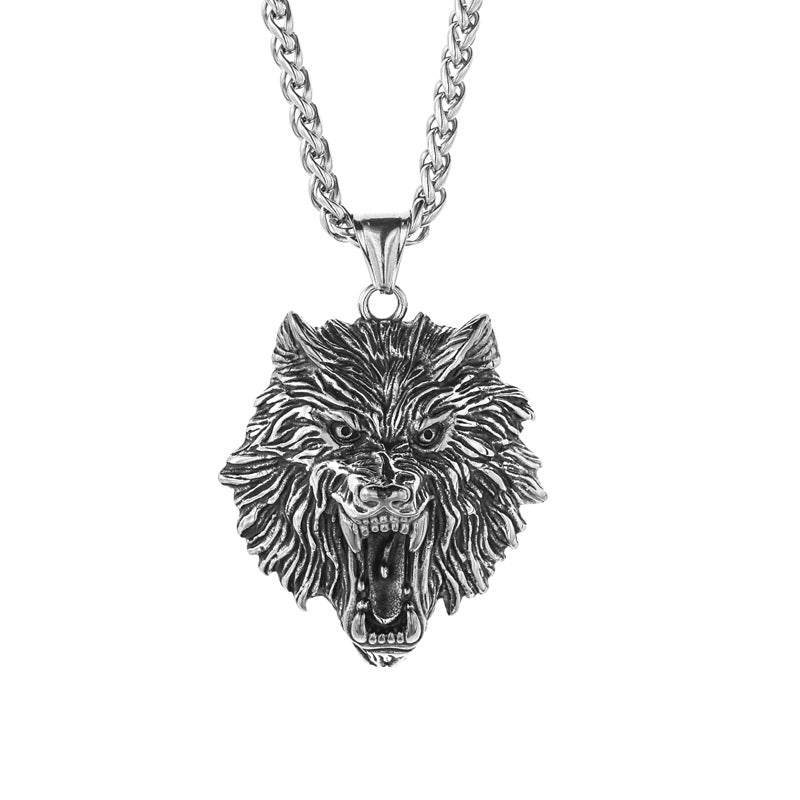 Planderful Viking Odin Logo Wolf Head Pendant Necklace For Men Stainless Steel Durable