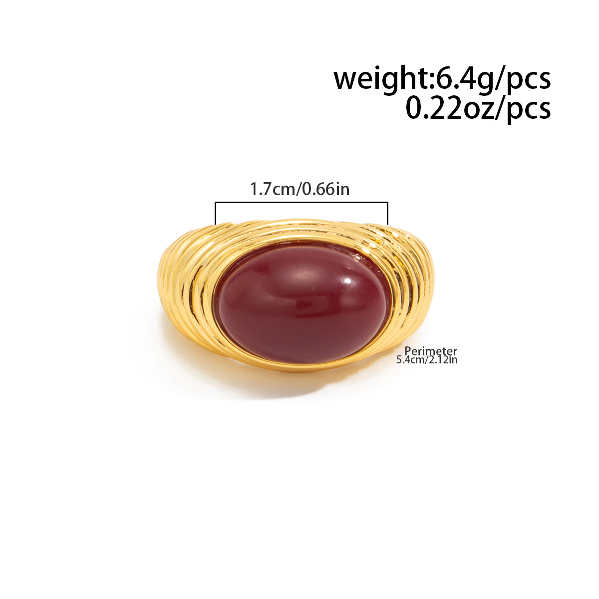 Planderful Vienna Verve Retro European Red Stone Open Ring For Women Geometric Oval Statement