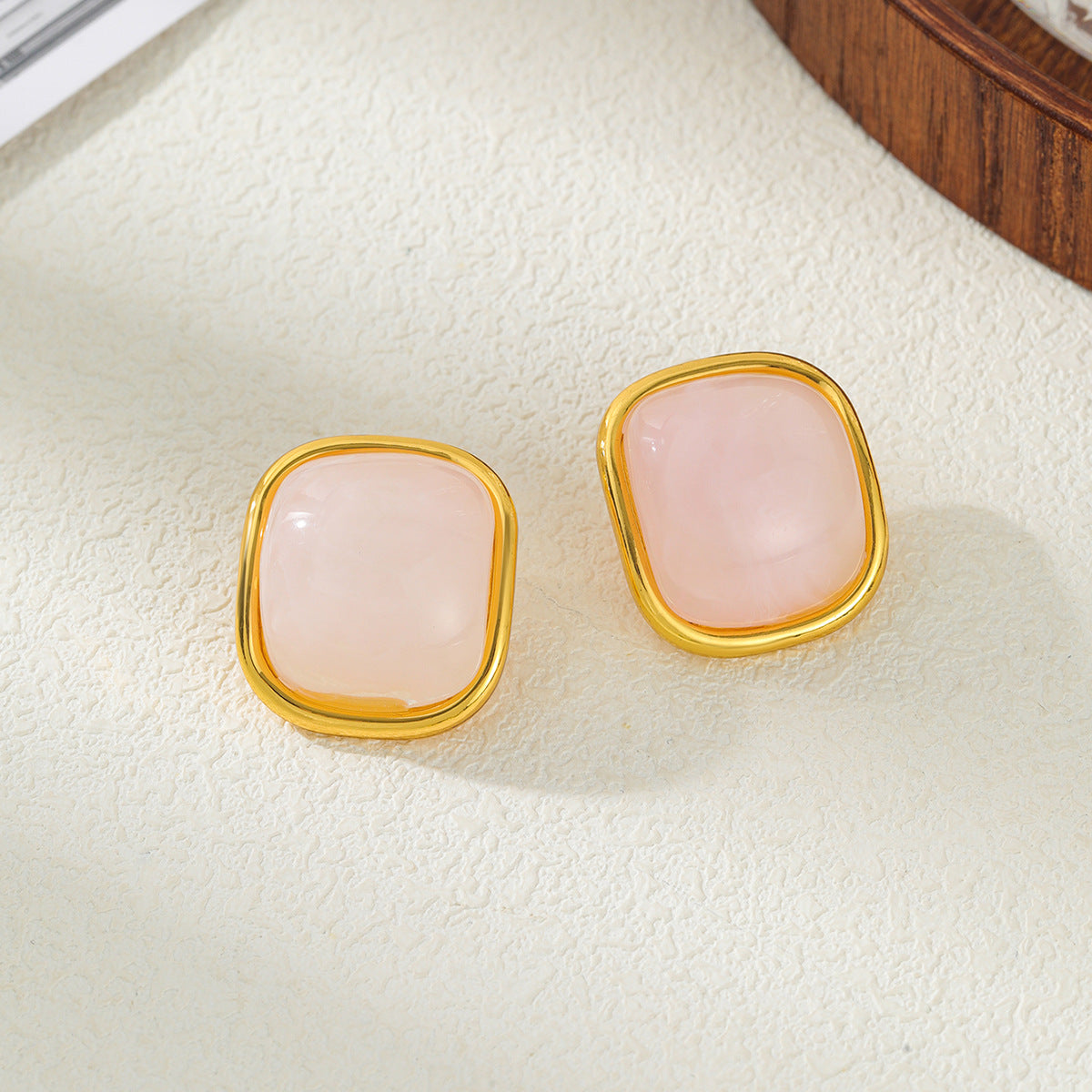 Planderful Vienna Verve Macaron Color Smudge Stud Earrings Stainless Steel For Women Retro Chic Statement Jewelry