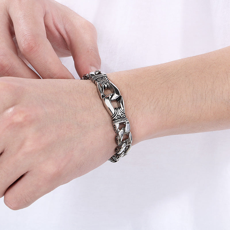 Planderful Titanium Steel Men Engraved Bracelet Domineering