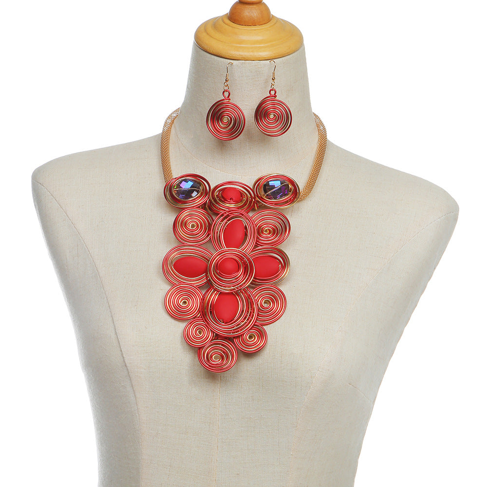 Exaggerated Aluminum Wire Statement Necklace Set with Sweater Chain by Planderful - Savanna Rhythms Collection