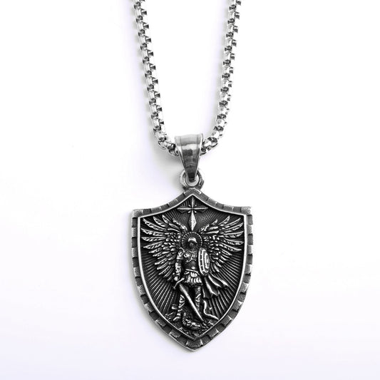 Vintage St. Michael Dragon Stainless Steel Men's Pendant Necklace