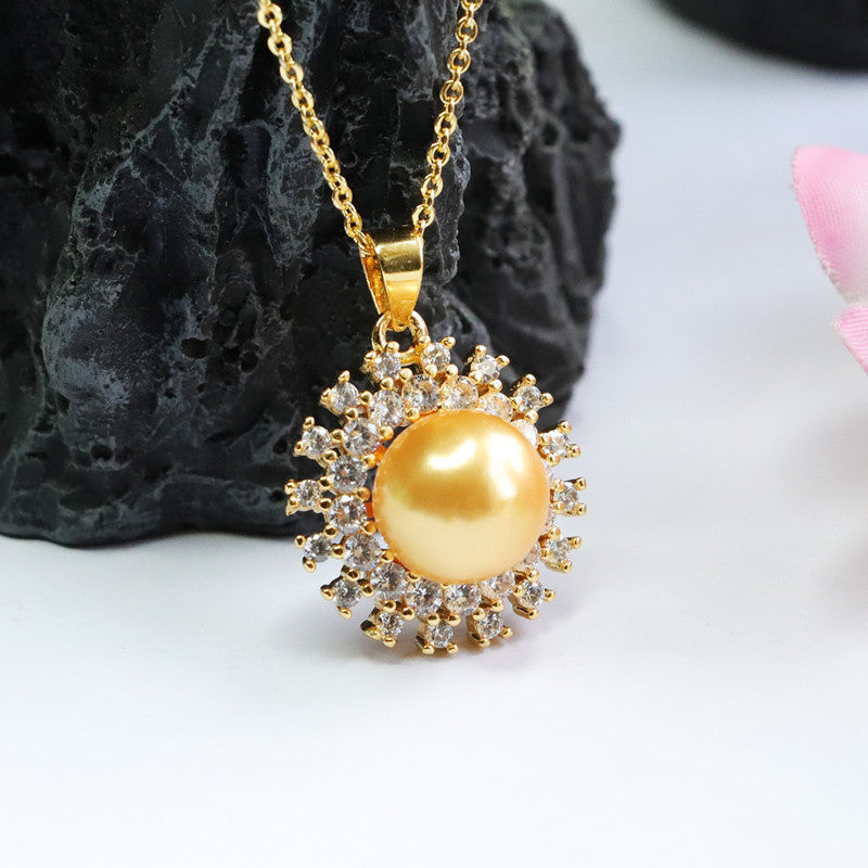 Champagne Shell Pearl Sun Halo Pendant — No Chain