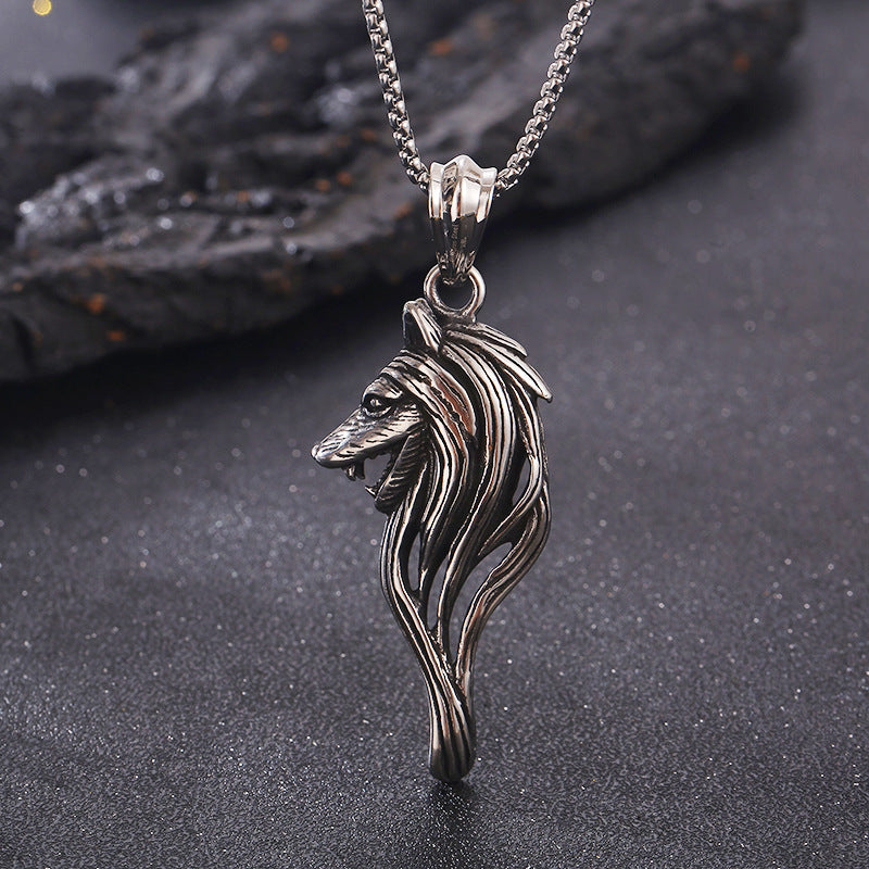 Viking Wolf Head Pendant - Retro Stainless Steel Fashion Jewelry for Men
