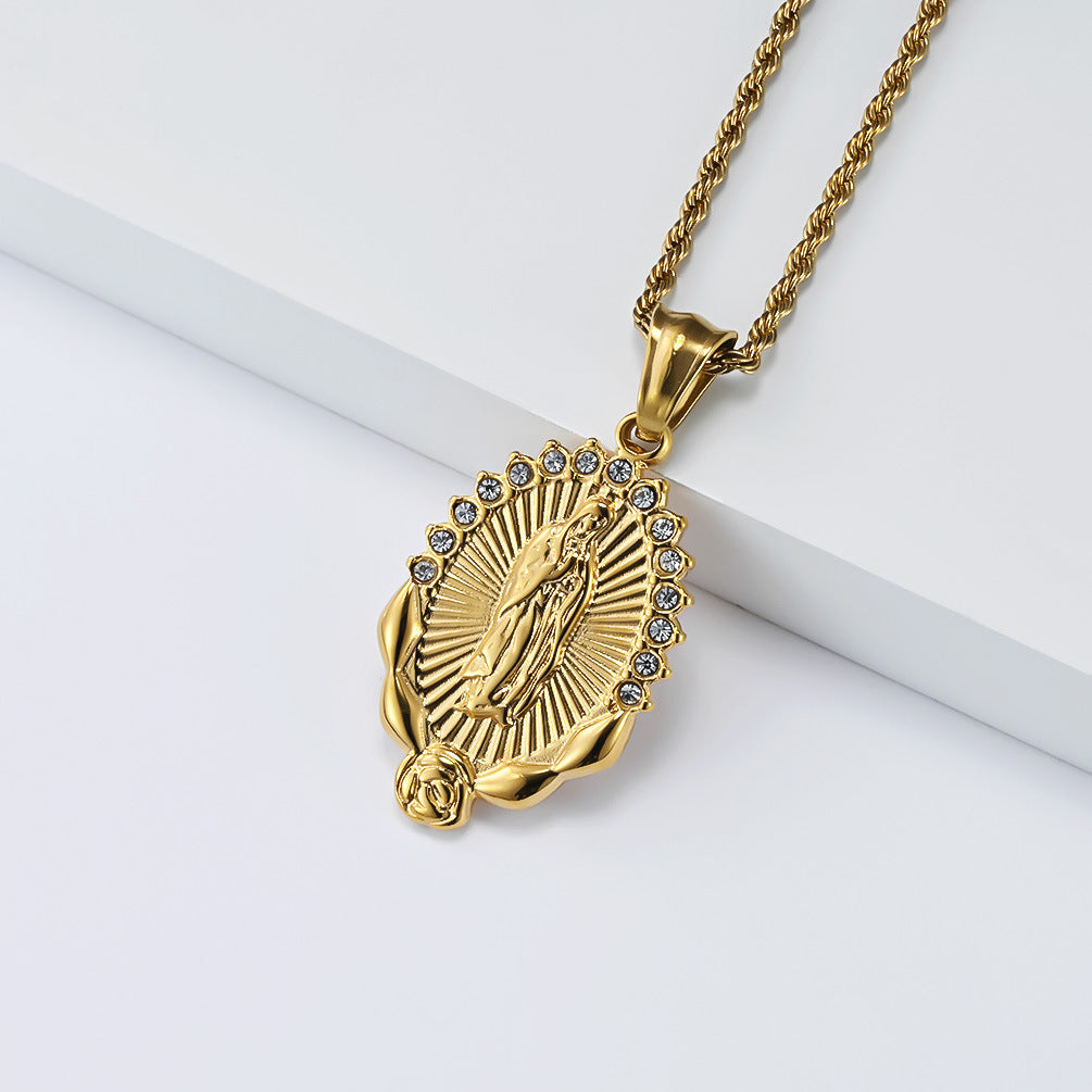 Virgin Mary Necklace Unisex Titanium Steel Twist Chain Planderful Premium Spiritual Jewelry For Him And Her