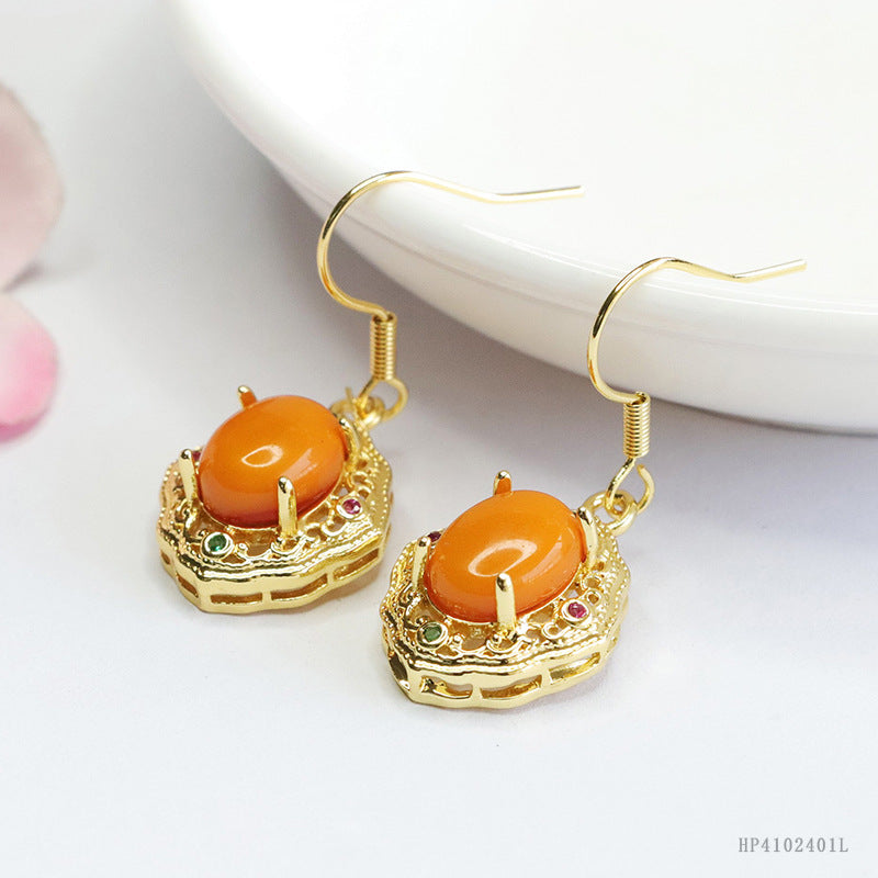 Vintage Beeswax Amber Openwork Earrings