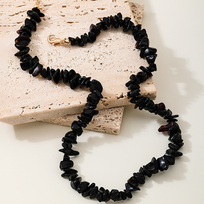 Planderful Vienna Verve Necklace – Irregular Black Gravel Beads for Summer Style