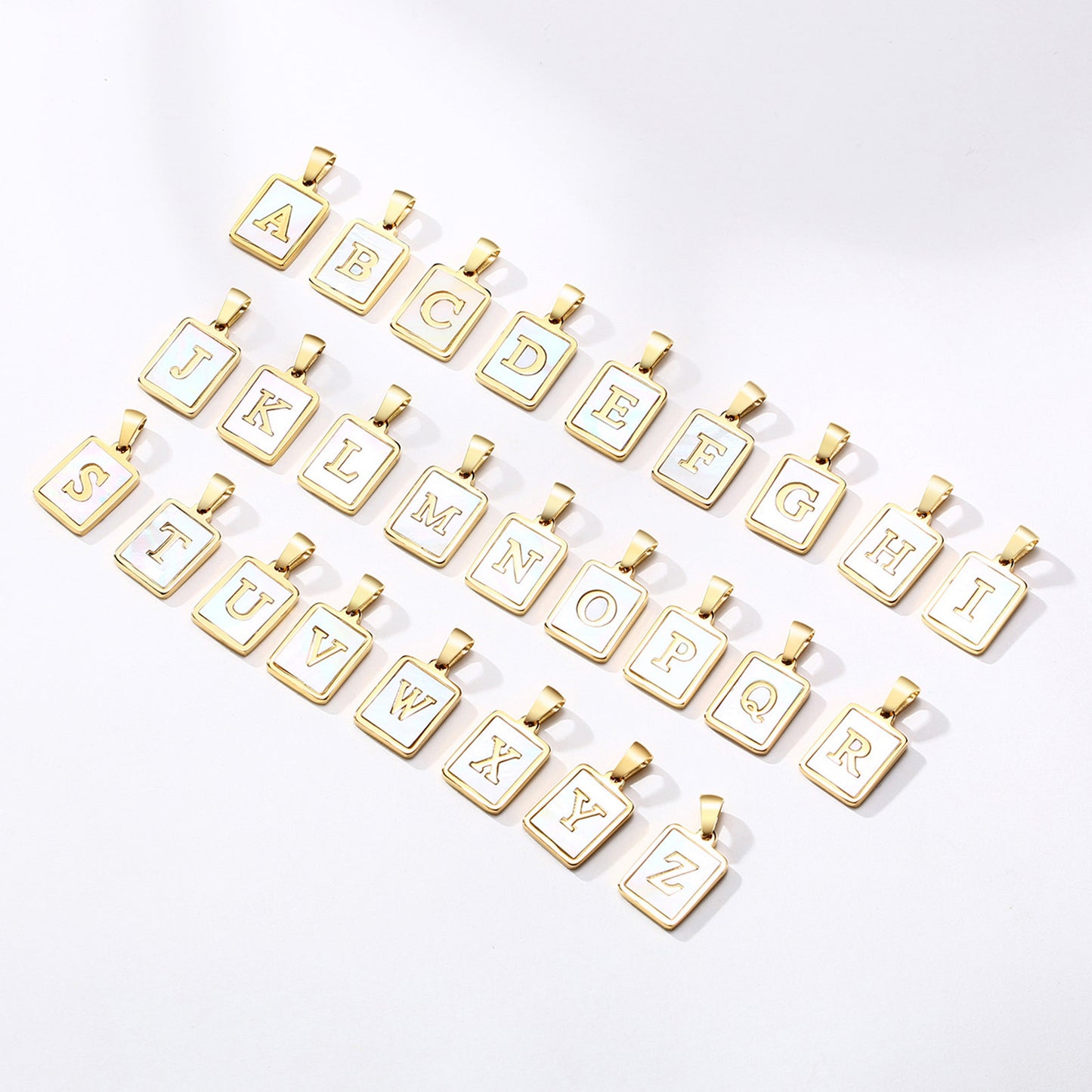 Stainless Steel Shell Square 26 Letter Pendant Necklace