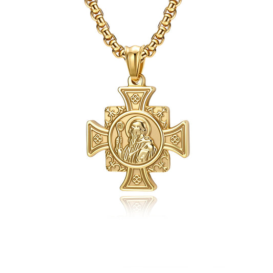 Planderful Saint Benedict Exorcist Titanium Cross Necklace For Unisex Protection Pendant