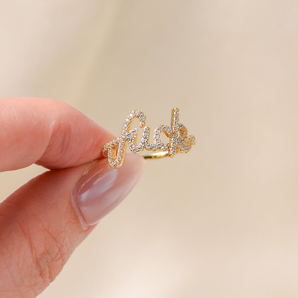 Planderful S925 Sterling Silver Elegant English Letter Ring For Women With Micro Inlaid Zircon