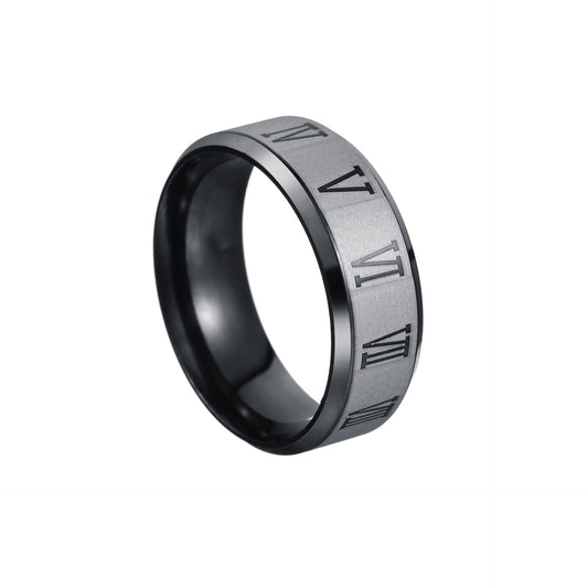Roman Numeral Stainless Steel Ring in Size 6-13 - Men's European and American Jewelry