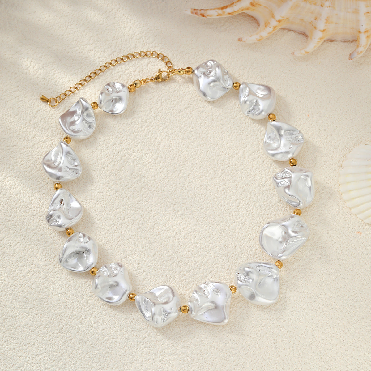 Ocean Special-Shaped Pearl Shell Beaded Necklace Starfish Stacked With Stainless Steel Thin