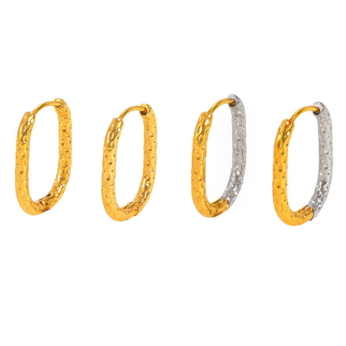 Hammered Rectangular Huggie Hoop Earrings