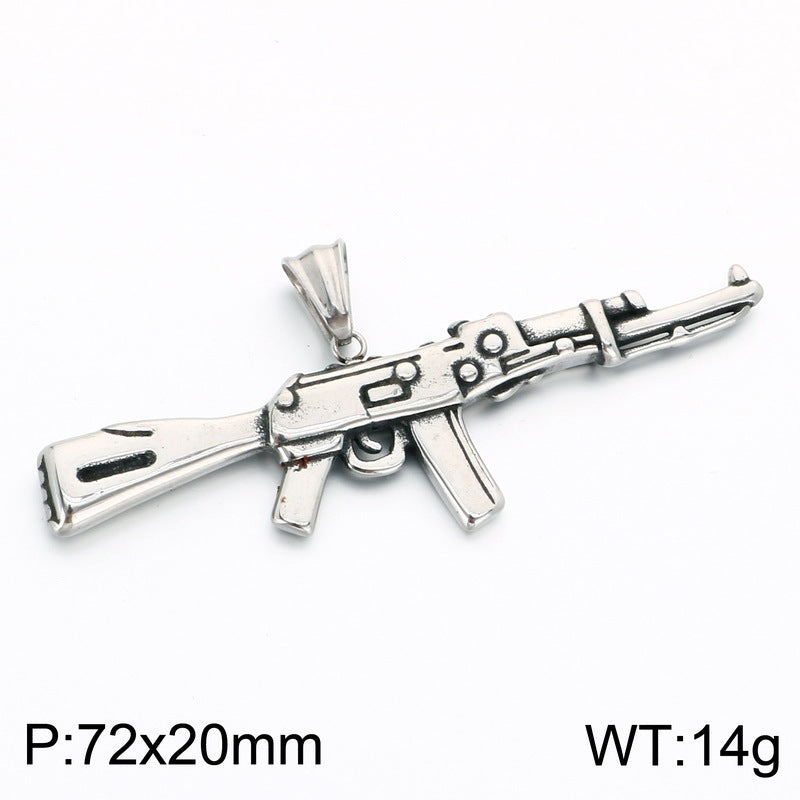 Hip Hop Street Hardcore Military Wind Submachine Gun Shape Pendant Punk Gi Stainless Necklace