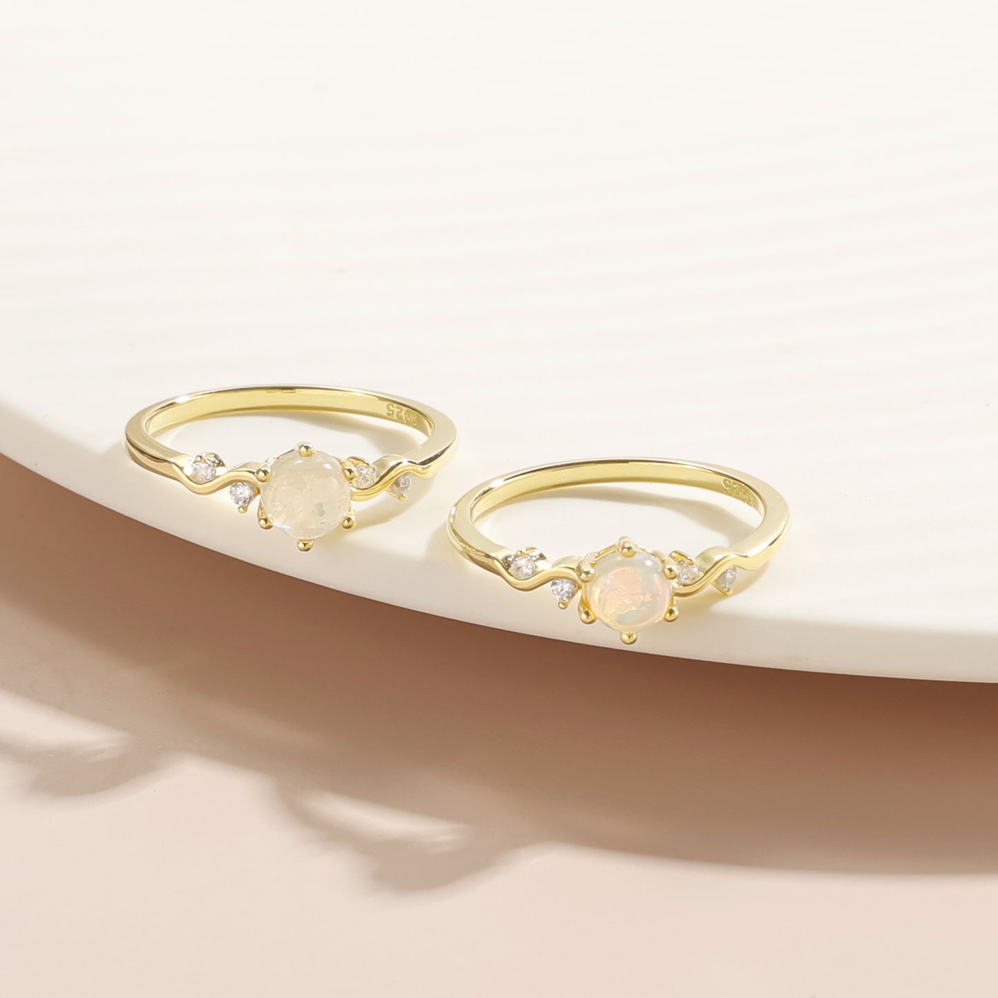 Ins Wind Moonstone Ring Gold Women's S925 Silver Opal Design