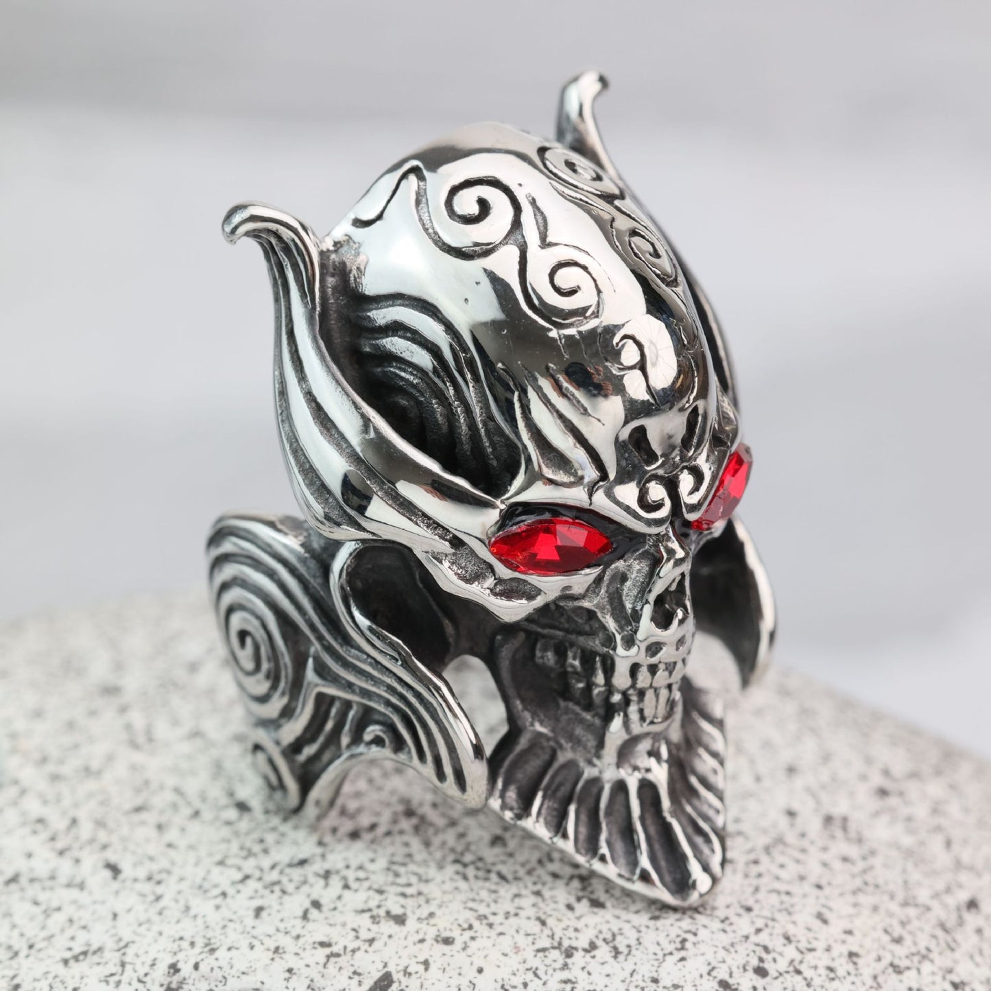 Planderful Mens Skull Ring Stainless Steel Retro Domineering Punk Hollow Skull Design Statement
