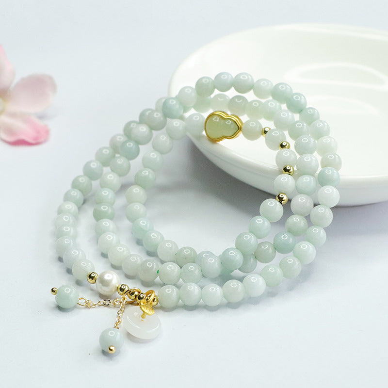 Jadeite Gourd & Peace Buckle Beaded Bracelet