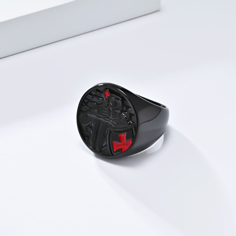 Planderful Stainless Steel Ring Templar Shield For Men Durable Retro Crusader Style Niche Personality