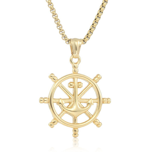 Planderful Rudder Pendant Necklace Stainless Steel For Men And Women Marine Punk Style Durable