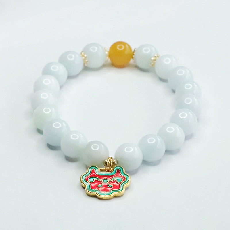 Jadeite Enamel & Round Bead Bracelet