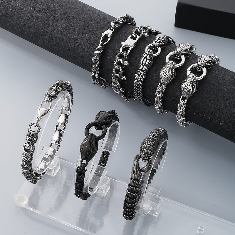 Planderful Zircon Encrusted Snake Bracelet For Men Titanium