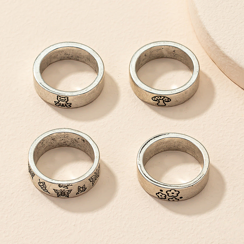 Vienna Verve Butterfly Flower Ring Set - Retro Elegance meets Modern Fashion