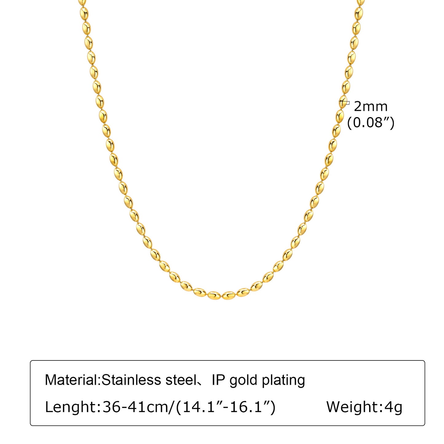 Stainless Steel Bead Necklace Ladies Rugby Gold Accessories