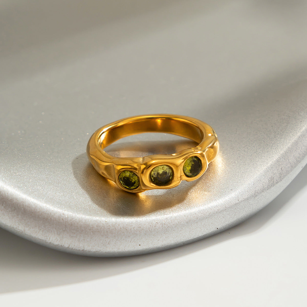 Planderful Stainless Steel Ring With Lava Texture And Zircon Inlays For Women Statement Jewelry