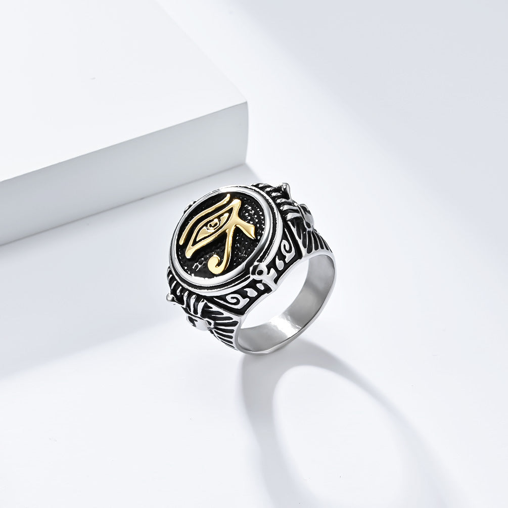 Cross-Border Retro Egyptian Pharaoh Eye of Horus Ring for Men