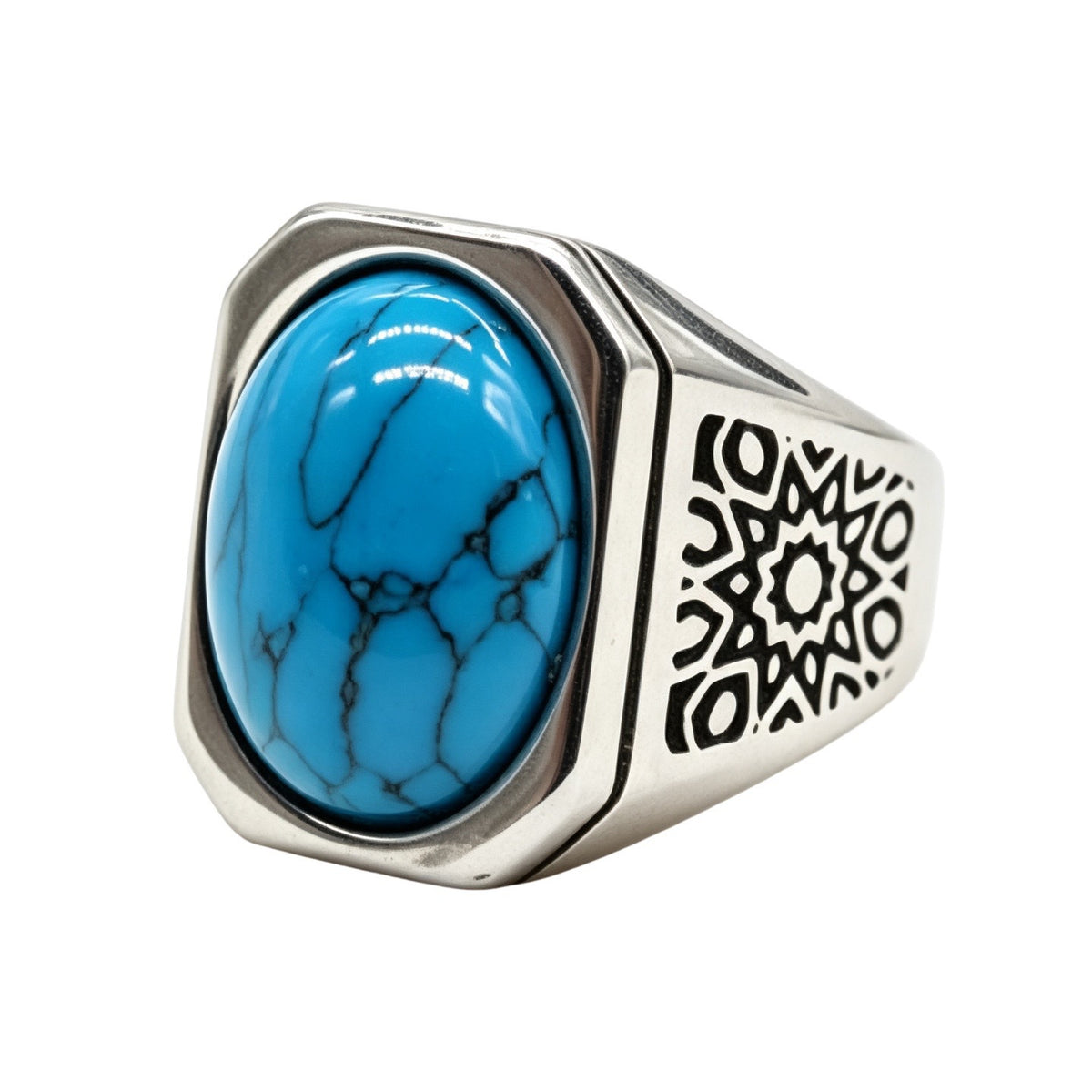 Star-Detail Gemstone Titanium Steel Ring
