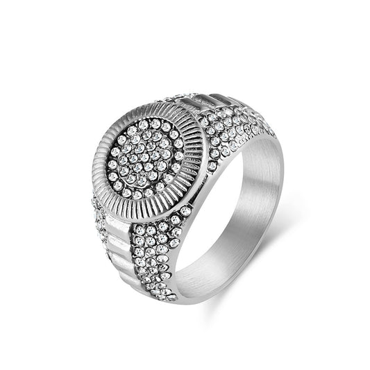 Hip-Hop Titanium Steel Ring Plated with 18K Gold for Men