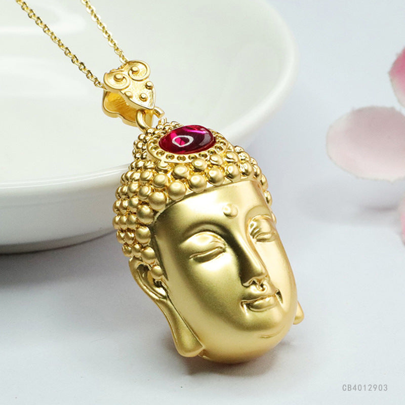 Lab-Grown Ruby Guanyin Pendant — No Chain
