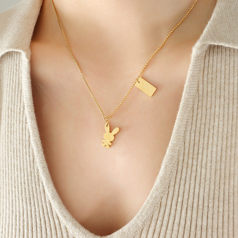 Rabbit Pendant 18K Gold Plated Titanium Steel Necklace - Cartoon Jewelry for Women