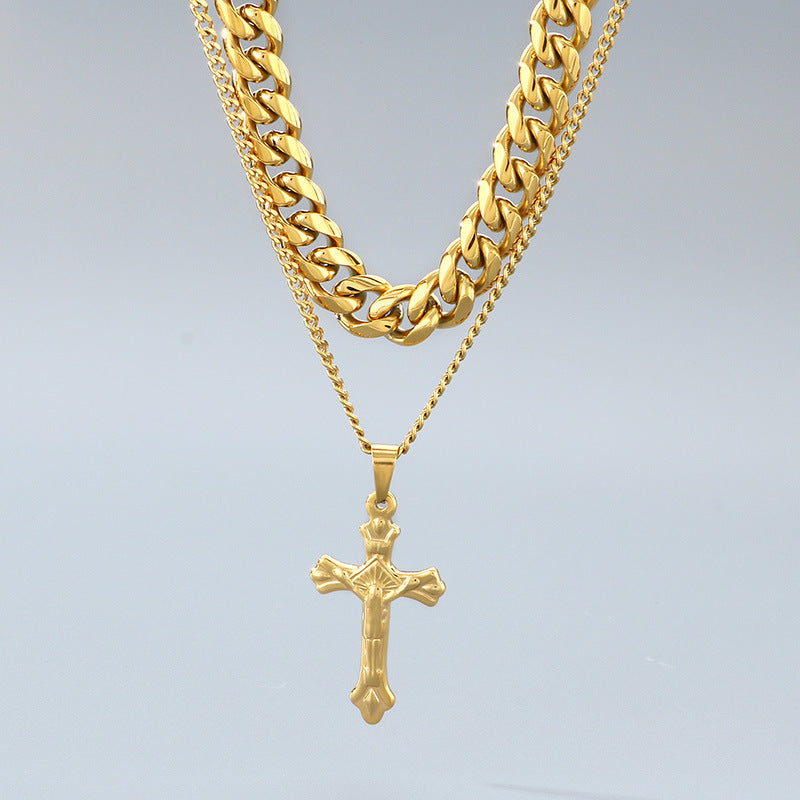 Stacked Sweater Chain Hip Hop Cross Titanium Men Necklace