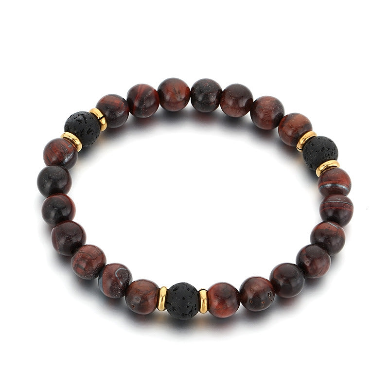 Volcanic Stone Stress-Relief Bracelet – Yellow/Red Tiger's Eye Stone Elastic Rope