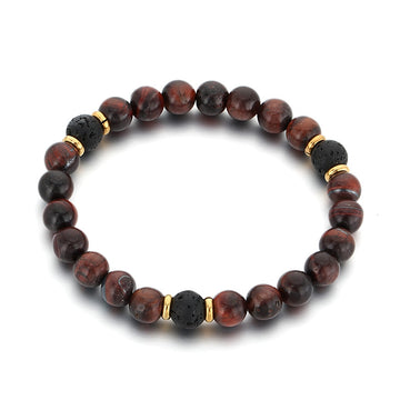 Volcanic Stone Stress-Relief Bracelet – Yellow/Red Tiger's Eye Stone Elastic Rope